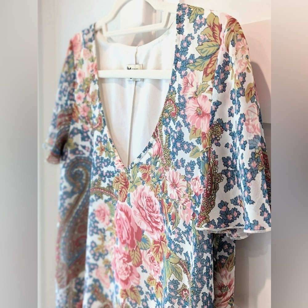 Show‎ Me Your Mumu Floral Paisley Babydoll Dress Flutter Sleeve Boho Festival XS - Picture 3 of 11